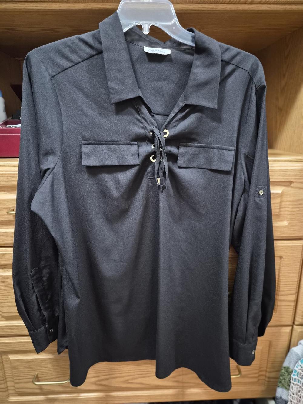 Calvin Klein Black Lace-Up Long Sleeve Blouse